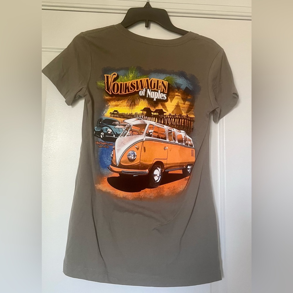 New Women’s Volkswagen  Of Naples Graphic Olive Cotton Blend Shirt Sz M